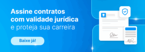 Imagem promocional de plataforma digital para assinatura de contratos com validade jurídica, garantindo segurança e proteção de carreira.