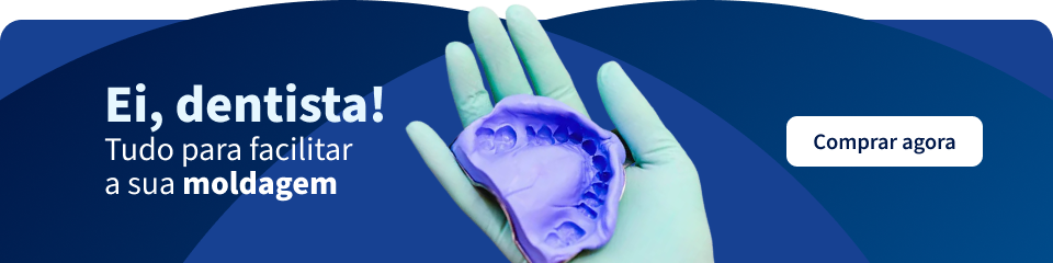 Design de anúncio digital para dentista oferecendo soluções para moldagem, destacando facilidade no procedimento com destaque na frase "Tudo para facilitar a sua moldagem" e botão de compra.