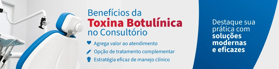 Infográfico com benefícios de toxina botulínica no consultório, destacando aumento de valor no atendimento, tratamento complementar e manejo clínico eficaz.