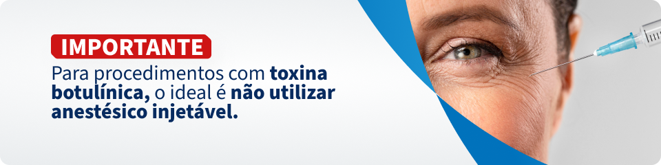 Imagem explicativa sobre os riscos da toxina botulínica e a recomendação de não usar anestésico injetável em procedimentos. Destaca a importância de procedimentos seguros.