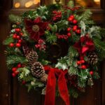 guirlanda de natal com pinhas e laço vermelho