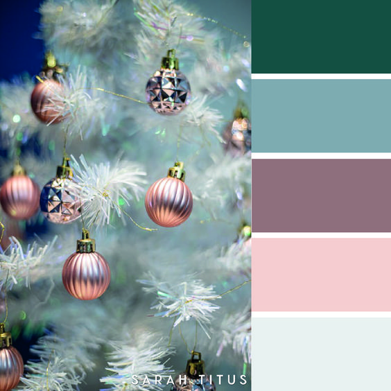 Paleta de cores em rosa e verde para decora&ccedil;&atilde;o de natal do consult&oacute;rio odontol&oacute;gico