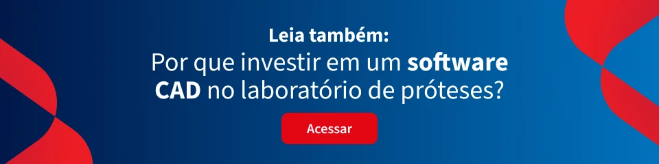 Imagem promovendo investimentos em software CAD em laboratório de próteses, destacando a importância de tecnologia no setor.