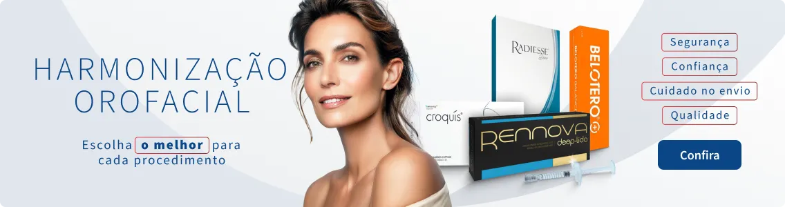Imagem promocional de harmonização orofacial, destacando a importância da escolha de produtos de qualidade para tratamentos estéticos.