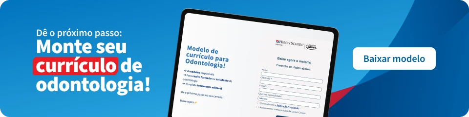 Imagem de um computador exibindo um formulário para montar currículo de odontologia, promovendo o download do modelo de currículo.
