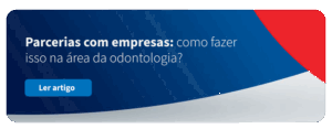 Imagem de uma tela de apresentação sobre parcerias com empresas na área da odontologia, com um link para outro artigo. 