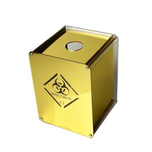 Case Suporte para Coletor de Materiais Perfurocortantes Acrílico em dourado para organização da clínica odontológica