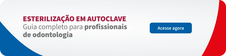 Banner de publicidade promovendo desinfecção em autoclave para profissionais de odontologia, com texto em português anunciando esterilização eficiente.