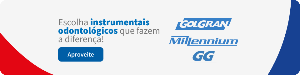 Imagem de divulgação de instrumentos odontológicos da marca Golgran Millennium GG, destacando qualidade e inovação em produtos odontológicos.