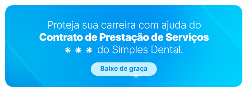 Banner azul com o texto sobre o Contrato de Prestação de Serviços do Simples Dental para dentistas.