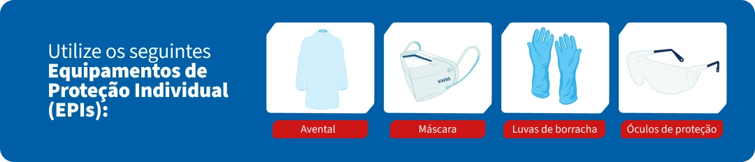 Imagem ilustrativa de Equipamentos de Proteção Individual (EPIs), incluindo avental, máscara, luvas de borracha e óculos de proteção, essenciais para a segurança no trabalho e na prevenção de riscos.
