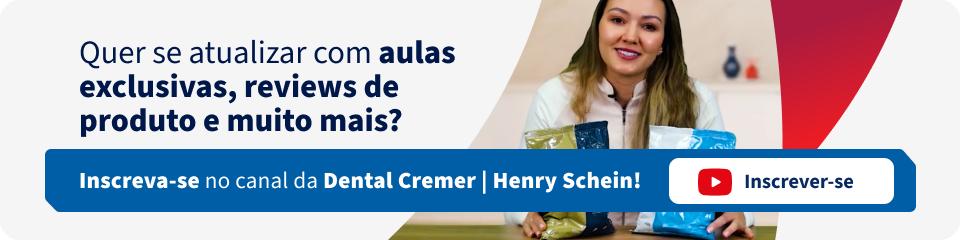 Imagem de uma mulher sorridente promovendo aulas exclusivas, reviews de produtos e dicas odontológicas no canal da Dental Cremer com Henry Schein.