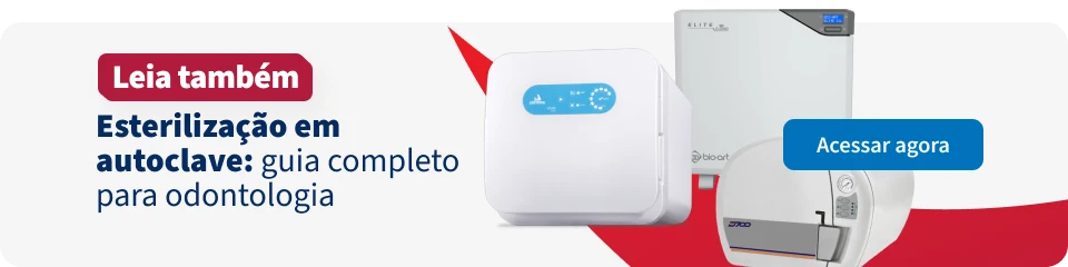 Imagem de equipamentos de esterilização em autoclave, destacando a segurança e higiene na odontologia, com informações sobre guia completo de esterilização.