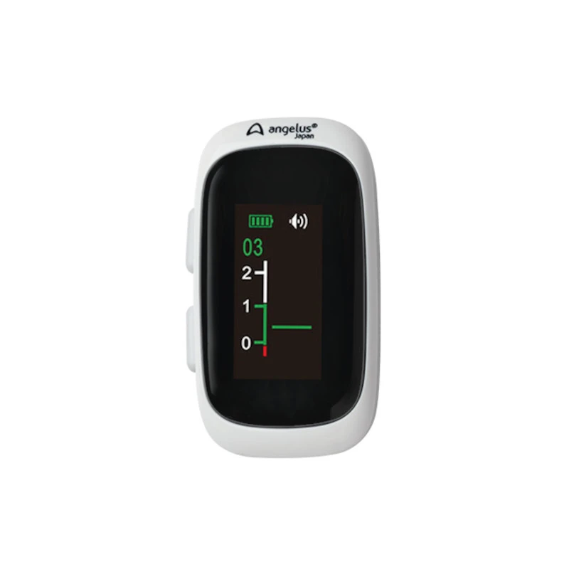 Localizador apical digital da Angelus com tela colorida mostrando a profundidade da polpa.